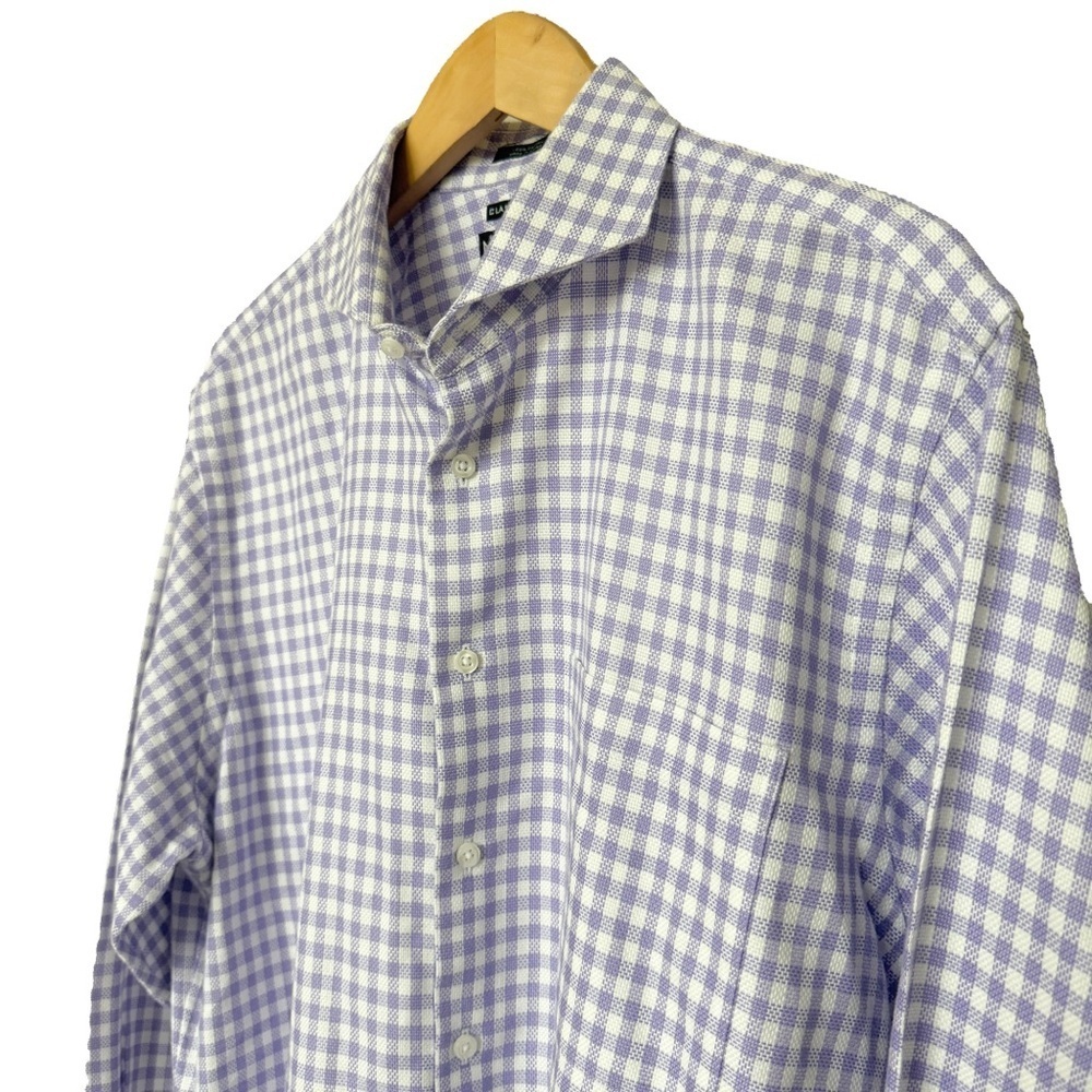 Neiman Marcus Men's Purple Gingham Check Classic Fit Button-Up Dress Shirt 16.5